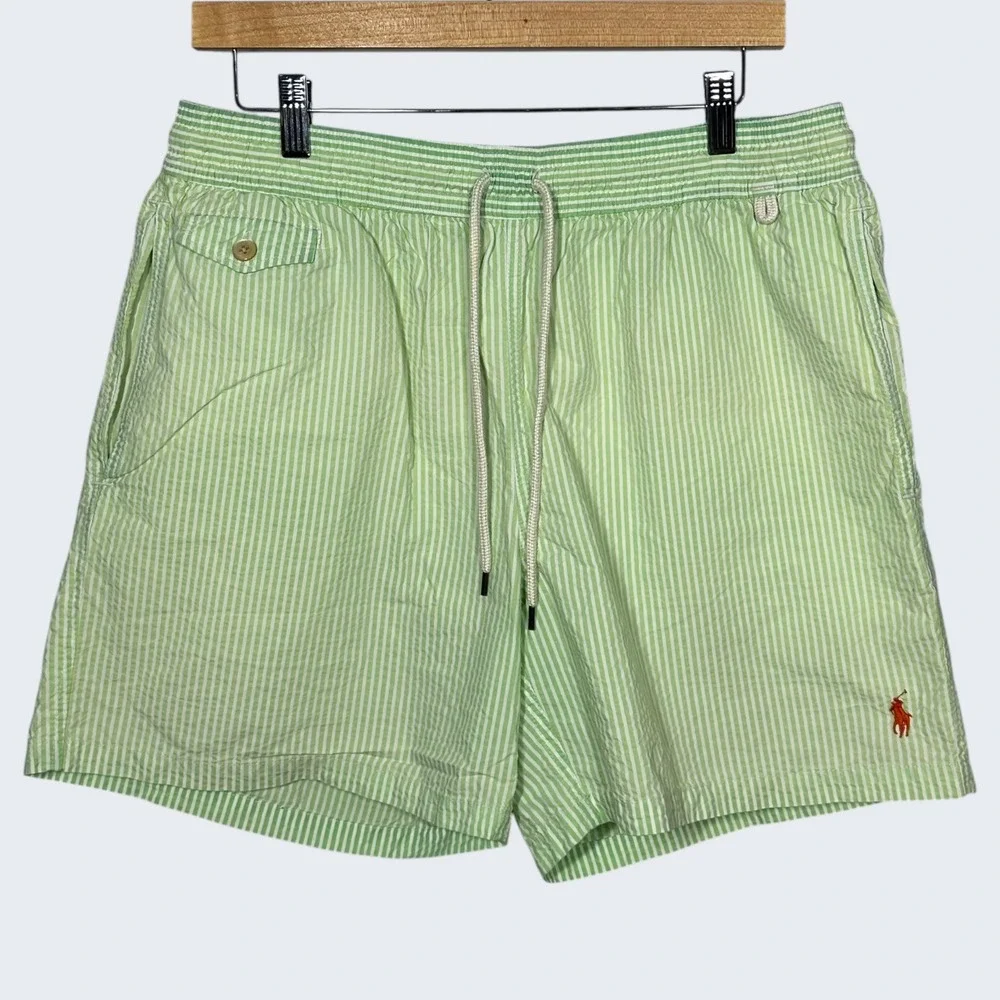 Polo Ralph Lauren Men's Traveler Seersucker‎ Swim Trunks Sz L Old Money Prep